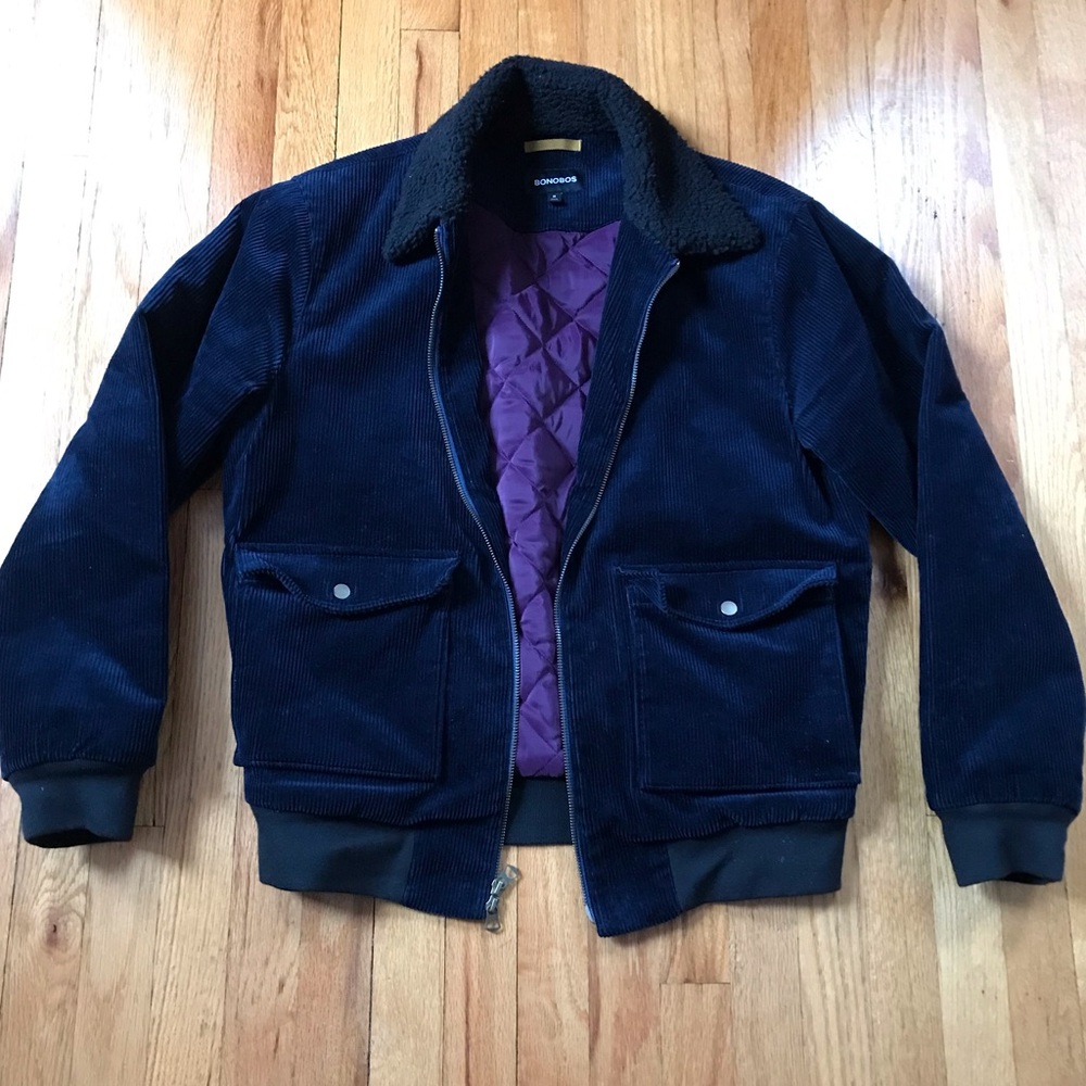 Bonobos Sherpa Collar Navy Corduroy Bomber Medium